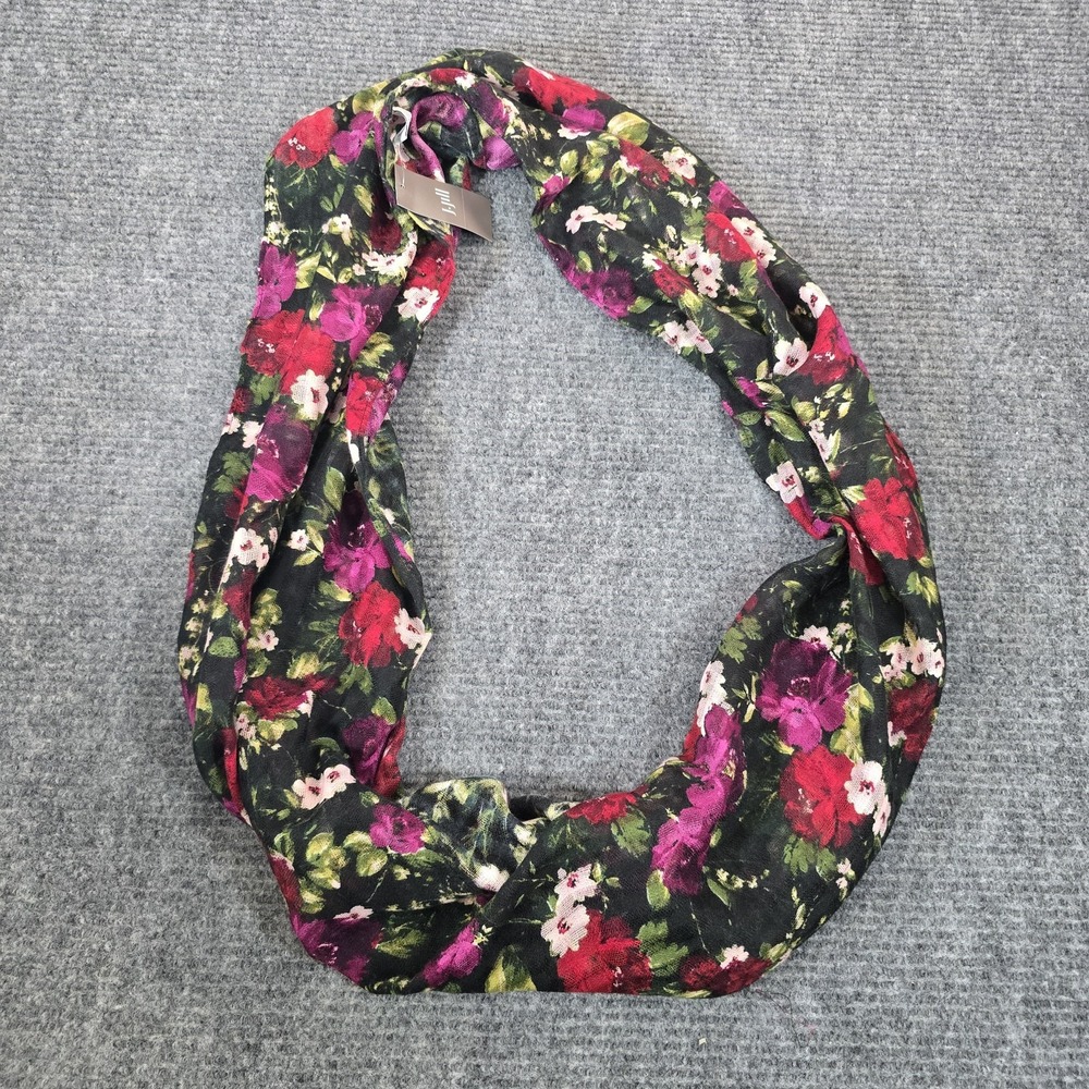 J.Jill Floral Infinity Scarf NWT Black Pink Purple Red Lightweight One Size